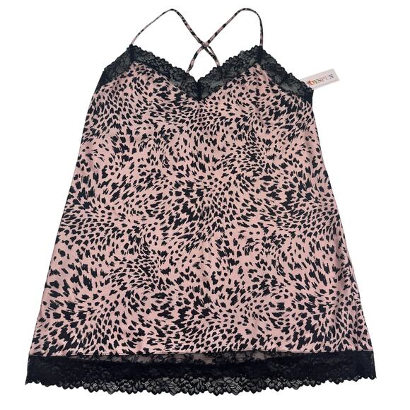 Joyspun Animal Leopard Print Satin Lace Short Nightie Chemise Women's Size L - Picture 1 of 8